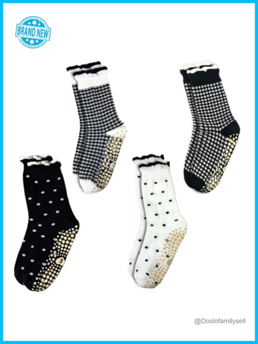 Non Slip Grip Yoga Socks Ruffle Crew Pilates Barre Cotton 4 Pairs